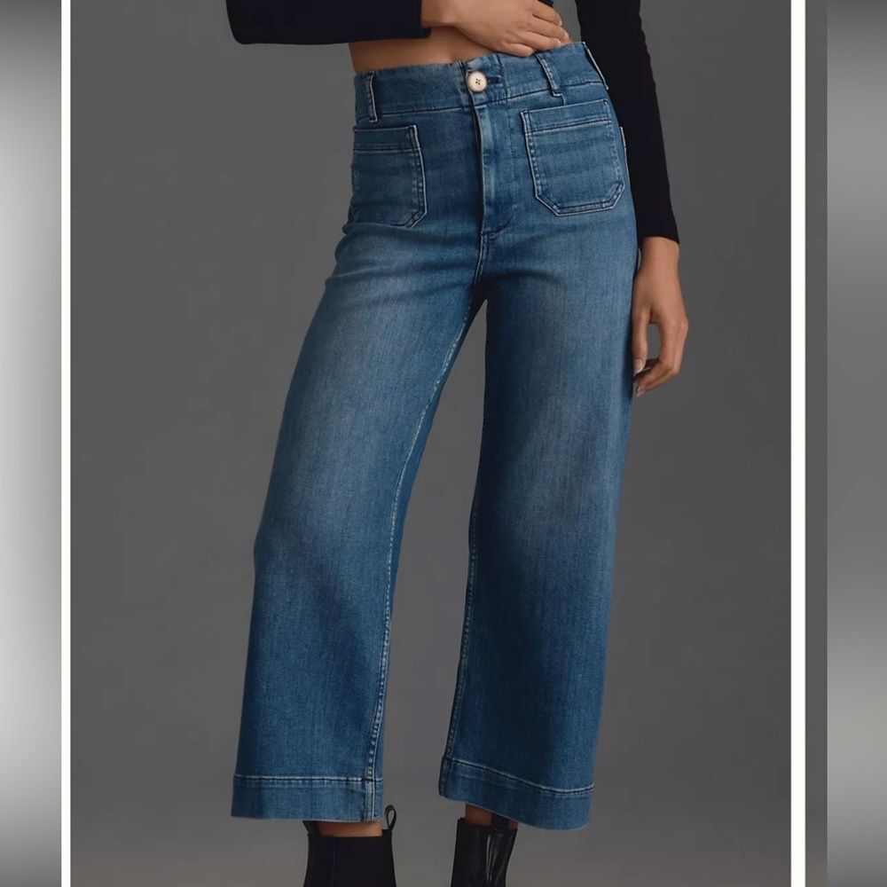Anthropologie Maeve The Colette Cropped Wide Leg Denim Pants Medium Blue NWOT